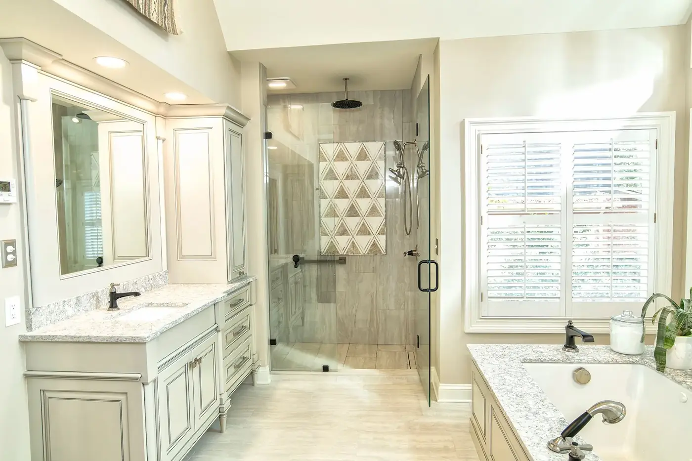 Double vanity and walk-in shower — Greenville Kitchen & Bath